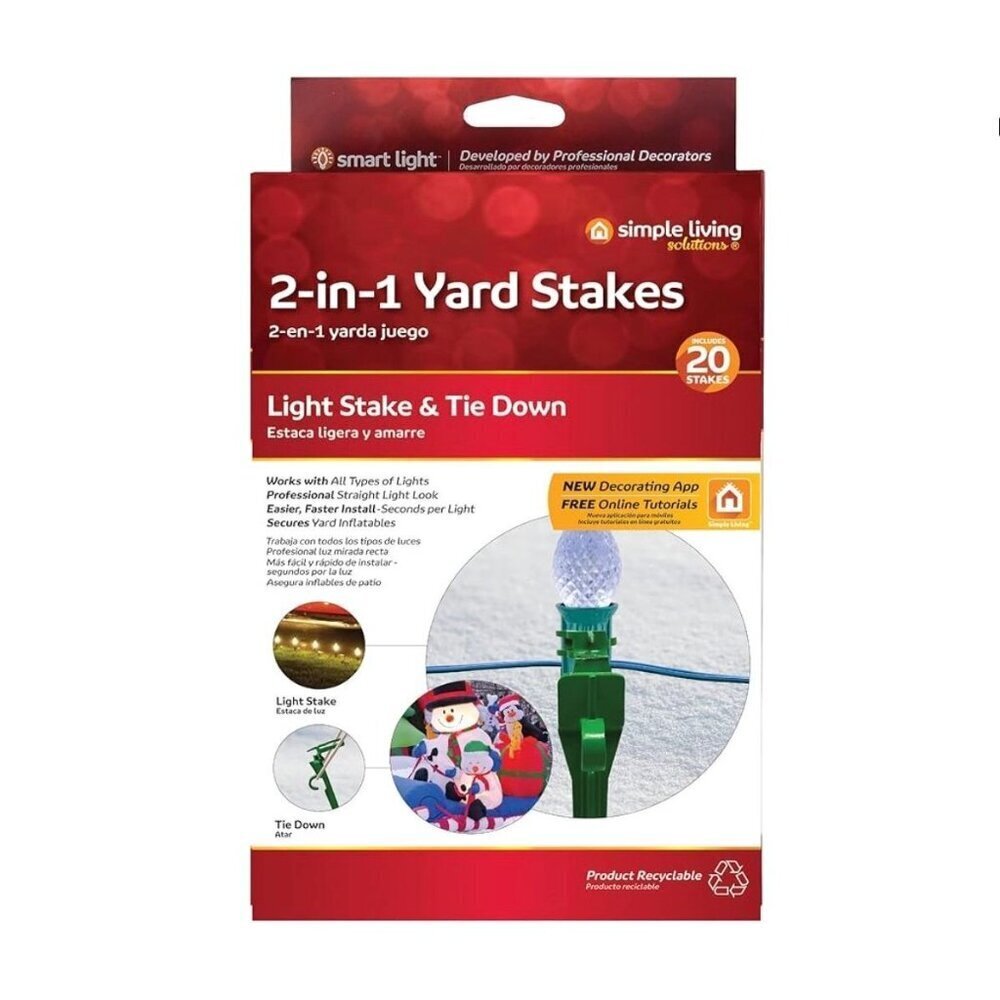 Simple Living Solutions 2-in1 Yard Stakes 20 Holiday Christmas Light Decor Tool